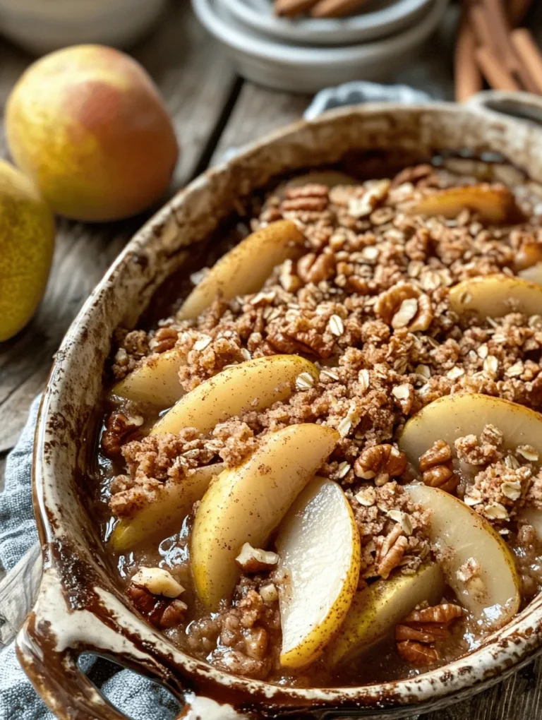 As the seasons change and the air turns crisp, there’s nothing quite like a warm dessert that brings the comforting flavors of autumn into your home. The Ginger-Cinnamon Pear Crumble with Rolled Oats, Pecans, and Walnuts is the perfect sweet treat to celebrate the bountiful harvest. Juicy, ripe pears are combined with aromatic spices, creating a delightful filling that is then topped with a crunchy, nutty crumble. This recipe not only tantalizes your taste buds but is also packed with wholesome ingredients that make it a nutritious indulgence.