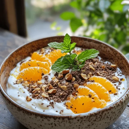 In a world overflowing with dessert options, striking the perfect balance between indulgence and health can often feel daunting. However, the recipe for Greek Yogurt with Sumo Orange, Cacao, and Mint offers a refreshing solution that satisfies your sweet cravings while nourishing your body. This delightful combination brings together the creamy texture of Greek yogurt, the bright and zesty flavors of Sumo oranges, the rich depth of cacao, and the cool, invigorating touch of fresh mint. Together, these ingredients create a harmonious dessert or snack that is as pleasing to the palate as it is to the eyes.