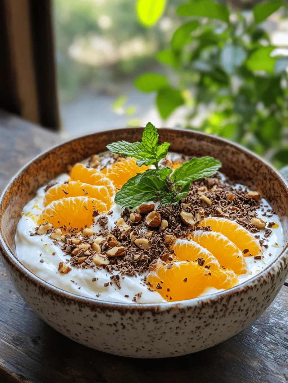 In a world overflowing with dessert options, striking the perfect balance between indulgence and health can often feel daunting. However, the recipe for Greek Yogurt with Sumo Orange, Cacao, and Mint offers a refreshing solution that satisfies your sweet cravings while nourishing your body. This delightful combination brings together the creamy texture of Greek yogurt, the bright and zesty flavors of Sumo oranges, the rich depth of cacao, and the cool, invigorating touch of fresh mint. Together, these ingredients create a harmonious dessert or snack that is as pleasing to the palate as it is to the eyes.