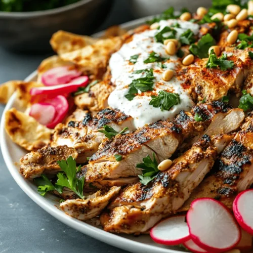 Chicken Shawarma Fatteh is a vibrant and delicious Middle Eastern dish that beautifully marries the essence of traditional shawarma with the comforting layers of a fatteh. This dish is characterized by tender, marinated chicken served over a bed of crispy pita bread, drenched in a rich, creamy yogurt-tahini sauce, and topped with a medley of fresh ingredients. The combination of textures and flavors in Chicken Shawarma Fatteh makes it a favorite among food enthusiasts and is sure to impress at any gathering.
