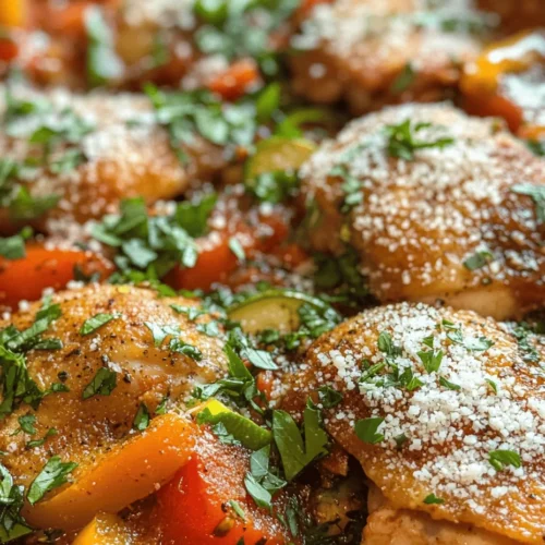Baked Chicken Cacciatore is a beloved classic in Italian cuisine, celebrated for its robust flavors and comforting nature. The term "cacciatore" translates to "hunter" in Italian, and this dish is traditionally prepared as a hearty stew, reflecting a rustic style of cooking that utilizes the ingredients available from the land. Chicken Cacciatore embodies the essence of home-cooked Italian meals, where every ingredient plays a significant role in creating a delightful harmony of tastes.