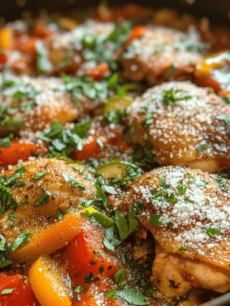 Baked Chicken Cacciatore is a beloved classic in Italian cuisine, celebrated for its robust flavors and comforting nature. The term "cacciatore" translates to "hunter" in Italian, and this dish is traditionally prepared as a hearty stew, reflecting a rustic style of cooking that utilizes the ingredients available from the land. Chicken Cacciatore embodies the essence of home-cooked Italian meals, where every ingredient plays a significant role in creating a delightful harmony of tastes.