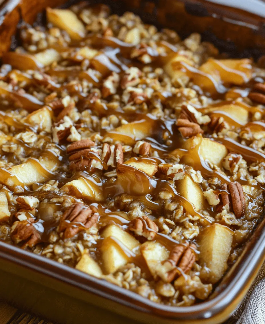 When the crisp autumn air settles in, there's nothing quite like indulging in a warm, comforting dish that embodies the flavors of the season. Enter the <strong>Caramel Apple Oatmeal Bake</strong>—a delightful blend of hearty oats, sweet caramel, and juicy apples that will not only warm your heart but also fill your home with an inviting aroma. This recipe is more than just a treat; it’s a celebration of cozy mornings and family gatherings, making it a perfect choice for breakfast or even a dessert.” /></p>
</p>
<h3>Baking the Oatmeal Bake</h3>
</p>
<p>Once you have prepared the Caramel Apple Oatmeal Bake, it’s time for the most exciting part—baking! Preheat your oven to 350 degrees Fahrenheit (175 degrees Celsius) before placing your assembled dish inside. The baking process typically takes about 35-40 minutes, but keep an eye on it as oven temperatures can vary.</p>
</p>
<p>As the oatmeal bake cooks, the aroma of cinnamon, caramel, and baked apples will fill your kitchen, creating an inviting atmosphere. To determine if your oatmeal bake is done, check for a golden-brown top and firm edges. The center should be set but slightly soft, as it will continue to firm up once removed from the oven. A toothpick inserted into the center should come out clean or with a few moist crumbs. This ensures the oats are cooked through but not overdone, maintaining a delightful chewiness.</p>
</p>
<h3>Serving Suggestions</h3>
</p>
<p>The Caramel Apple Oatmeal Bake is incredibly versatile when it comes to serving. Here are a few delightful ways to enjoy it:</p>
</p>
<p>1. <strong>Drizzle with Caramel Sauce</strong>: To elevate the dessert aspect, drizzle warm caramel sauce over the top just before serving. The rich sweetness of the caramel complements the apples beautifully, creating a luscious experience.</p>
</p>
<p>2. <strong>Pair with Whipped Cream</strong>: A dollop of whipped cream can add a light and airy texture to the dish. You can opt for homemade whipped cream or a store-bought version for convenience. For a twist, consider infusing the whipped cream with vanilla or a hint of cinnamon.</p>
</p>
<p>3. <strong>Serve with Yogurt</strong>: For a healthier approach, serve each slice with a scoop of Greek yogurt or non-dairy yogurt. This not only adds creaminess but also boosts the protein content, making it a satisfying breakfast option.</p>
</p>
<p>4. <strong>Accompany with Fresh Fruit</strong>: Slice up some fresh fruit such as bananas, berries, or more apples to serve alongside your oatmeal bake. This adds a refreshing element and balances the sweetness of the dish.</p>
</p>
<p>5. <strong>Enjoy Warm or Cold</strong>: This oatmeal bake can be served warm right out of the oven or chilled if you prefer. Both ways offer a different texture and flavor experience, allowing you to enjoy it exactly how you like.</p>
</p>
<h3>Nutritional Profile</h3>
</p>
<h4>Caloric Breakdown</h4>
</p>
<p>A typical serving of the Caramel Apple Oatmeal Bake (approximately 1/8 of the bake) contains around 200-250 calories, depending on your specific ingredients and portion sizes. Here’s a general breakdown of the nutritional content:</p>
</p>
<p>– <strong>Calories</strong>: 200-250</p>
<p>– <strong>Total Fat</strong>: 8-10 grams</p>
<p>– <strong>Saturated Fat</strong>: 2 grams</p>
<p>– <strong>Cholesterol</strong>: 0-5 mg (if using dairy)</p>
<p>– <strong>Sodium</strong>: 100-150 mg</p>
<p>– <strong>Total Carbohydrates</strong>: 35-40 grams</p>
<p>– <strong>Dietary Fiber</strong>: 4-5 grams</p>
<p>– <strong>Sugars</strong>: 10-15 grams</p>
<p>– <strong>Protein</strong>: 4-6 grams</p>
</p>
<p>These values may vary based on your specific ingredient choices, especially if you substitute items like almond milk or replace sugar with a sweetener.</p>
</p>
<h4>Health Considerations</h4>
</p>
<p>This recipe can easily accommodate various dietary needs. For those looking for vegan options, using almond milk or another non-dairy milk can help keep the dish entirely plant-based. Ensure that you choose certified gluten-free oats if you require a gluten-free version, as standard oats can be processed in facilities that also handle gluten-containing grains.</p>
</p>
<h4>Balancing Indulgence with Nutrition</h4>
</p>
<p>While the Caramel Apple Oatmeal Bake is indeed a treat, it can also fit into a balanced diet when enjoyed in moderation. The oats provide whole grains and fiber, which can help keep you feeling full longer. To maintain healthy eating habits, consider serving it alongside a source of protein, like Greek yogurt, or pairing it with a side of fresh fruit. This way, you can savor the indulgence while still nurturing your body.</p>
</p>
<h3>Variations on the Recipe</h3>
</p>
<h4>Fruit Alternatives</h4>
</p>
<p>While apples are the star of this dish, there are numerous other fruits you can use to customize your Caramel Oatmeal Bake. Pears, for example, add a lovely sweetness and tenderness when baked. Berries, such as blueberries or raspberries, can infuse the bake with a burst of tartness, while bananas can bring a creamy texture and natural sweetness.</p>
</p>
<h4>Flavor Enhancements</h4>
</p>
<p>To add depth to the flavors, consider incorporating additional spices or flavorings. Ground ginger can bring a warm spice that pairs wonderfully with the apples and caramel. A bit of lemon zest can brighten the overall flavor profile, enhancing the fruity notes and providing a refreshing contrast to the sweetness.</p>
</p>
<h4>Make it a Meal</h4>
</p>
<p>To transform this dessert into a more substantial meal, consider adding protein sources. Serving the oatmeal bake with a side of Greek yogurt or cottage cheese can turn it into a well-rounded breakfast or brunch option. You could also mix in some nuts or seeds to the base before baking for an added crunch and healthy fats.</p>
</p>
<h3>Conclusion</h3>
</p>
<p>The Caramel Apple Oatmeal Bake is more than just a delicious dish; it embodies comfort and warmth, making it perfect for cozy gatherings or quiet mornings at home. Its delightful flavors, combined with its nutritional benefits and endless versatility, make it an appealing choice for anyone looking to satisfy their sweet tooth without compromising on health.</p>
</p>
<p>As you try this recipe, remember that it’s not just about the food itself but the experience it creates. Sharing a warm slice of this oatmeal bake with loved ones can enhance the joy of eating, especially during the cooler seasons when comfort food is most craved. So, gather your friends and family, bake this delightful dish, and create lasting memories around the table. Enjoy the warmth, joy, and laughter that comes with sharing food—because that’s what makes cooking truly special.</p>
<div id=
