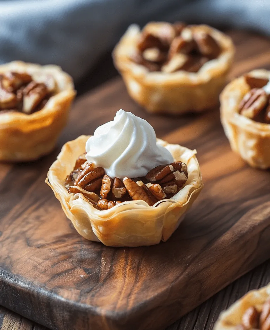 Pecan pie is a beloved dessert that has graced tables across the United States for generations, especially during the holiday season. This rich, gooey treat is known for its combination of a buttery crust, sweet filling, and crunchy pecans, making it a staple at Thanksgiving and family gatherings. However, while the traditional pecan pie is undeniably delicious, it can be quite heavy and rich, which is why we’re excited to introduce an innovative twist: Mini Pecan Pies in Phyllo Cups.