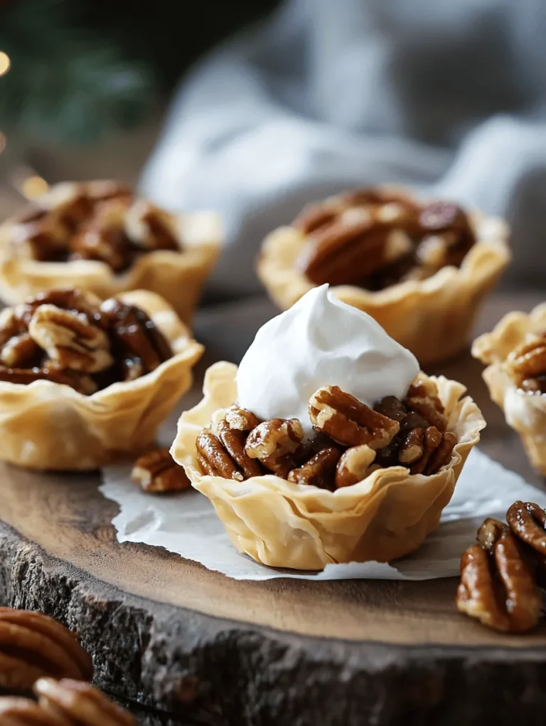 Pecan pie is a beloved dessert that has graced tables across the United States for generations, especially during the holiday season. This rich, gooey treat is known for its combination of a buttery crust, sweet filling, and crunchy pecans, making it a staple at Thanksgiving and family gatherings. However, while the traditional pecan pie is undeniably delicious, it can be quite heavy and rich, which is why we’re excited to introduce an innovative twist: Mini Pecan Pies in Phyllo Cups.