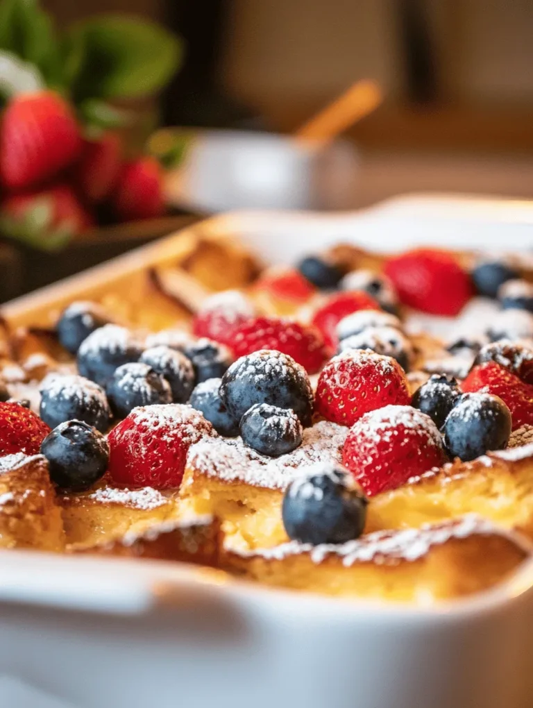 Discover the magic of breakfast with this Overnight French Toast Casserole Delight. This delightful dish not only offers a rich and scrumptious start to your day but also serves as the perfect solution for busy mornings or special gatherings. Imagine waking up to the enticing aroma of a sweet, baked breakfast that’s already prepared. With layers of fluffy brioche or challah bread soaked in a creamy custard and studded with fresh berries, this casserole is bound to impress your family and friends.