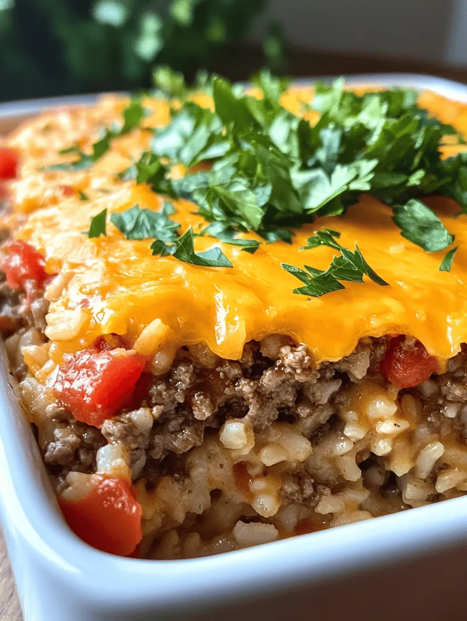 Savory Hamburger Rice Casserole is a delicious and comforting dish that combines the rich flavors of ground beef, tender rice, and a medley of vegetables in a single, hearty bake. This casserole not only satisfies hunger but also brings warmth and nostalgia, making it a perfect meal for families and gatherings. The appeal of this dish lies in its simplicity and versatility; it can be easily customized to suit personal tastes and dietary preferences.