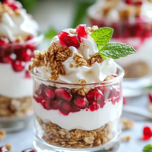 Desserts have a unique ability to bring joy and celebration to any occasion. Among the myriad of dessert options, the Pomegranate Paradise: Mini Vanilla Parfaits stand out as an elegant yet simple choice that is sure to tantalize your taste buds. These delightful layered treats not only look stunning but also blend the creamy richness of vanilla yogurt and whipped cream with the vibrant, juicy burst of pomegranate arils. Perfect for any gathering, whether a sophisticated dinner party or a casual family get-together, these mini parfaits are designed to impress your guests and elevate your dessert game.