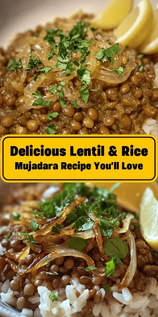 Discover the rich flavors of Luscious Lentil & Rice Mujadara, a comforting Middle Eastern dish that's both nutritious and satisfying. This recipe combines hearty brown lentils and fluffy long-grain rice, all perfectly seasoned with cumin and coriander. Caramelized onions add a sweet depth, while fresh parsley and zesty lemon brighten each bite. Perfect for a cozy dinner or meal prep, this dish serves 4-6 and is sure to be a family favorite! Try it today!