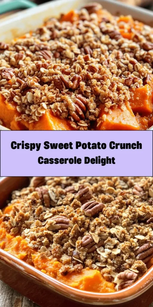 Indulge in this Sweet Potato Crunch Casserole—a delightful dish perfect for any gathering! With tender sweet potatoes blended with almond milk, maple syrup, and warm spices, this dish is topped with a crunchy mix of oats, nuts, and brown sugar, baked to golden perfection. Ready in just 1 hour, it serves 8 and is ideal as a side or dessert. Enjoy the cozy flavors of fall with every comforting bite! 🍠✨