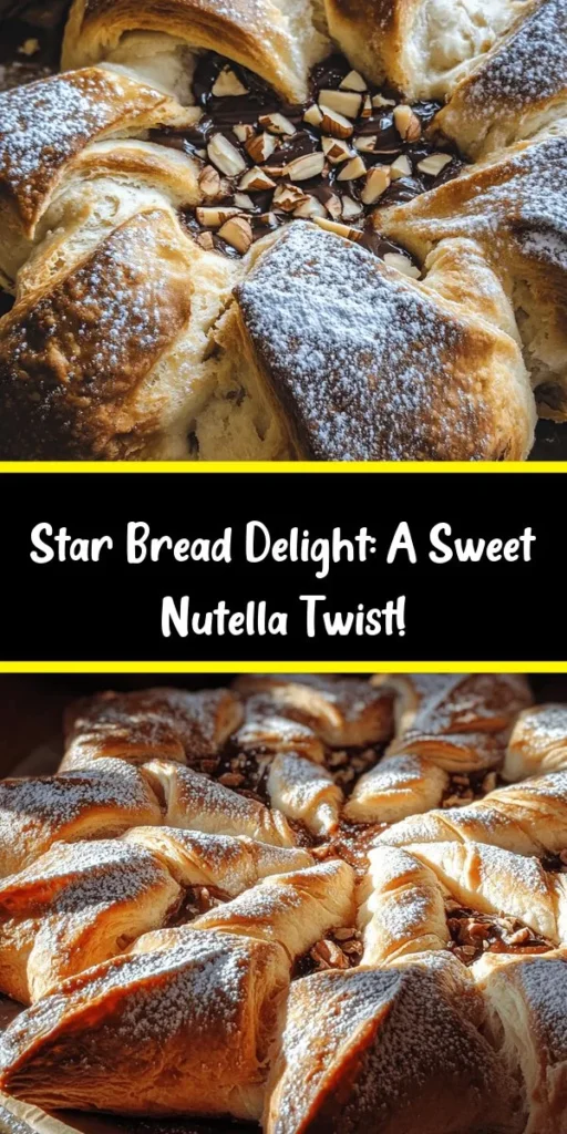 Create a magical treat with this Twinkling Star Bread Delight! Soft and fluffy, this bread is filled with rich Nutella and topped with optional hazelnuts for a delightful crunch. Perfect for breakfast or as a special dessert, it's sure to impress at any gathering. Follow simple steps to knead, rise, and shape your dough into a beautiful star. Finish with a sprinkle of powdered sugar for a sweet touch. Bake up some joy that shines on your table!