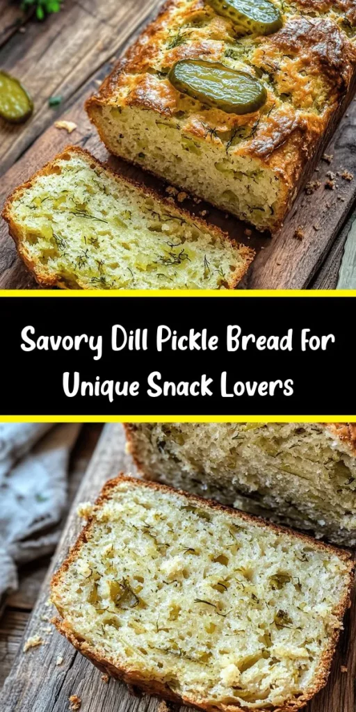Discover a delightful twist on classic bread with this Dill Pickle Bread recipe! Combining the tangy flavor of dill pickles and the sweetness of sugar, this unique loaf is perfect for sandwiches or as a tasty snack. Easy to make, it requires simple ingredients like flour, eggs, and of course, dill pickles. Bake this savory treat in just over an hour, and enjoy warm with butter or your favorite spread. Don’t forget to garnish with extra pickle slices for a touch of flair!
