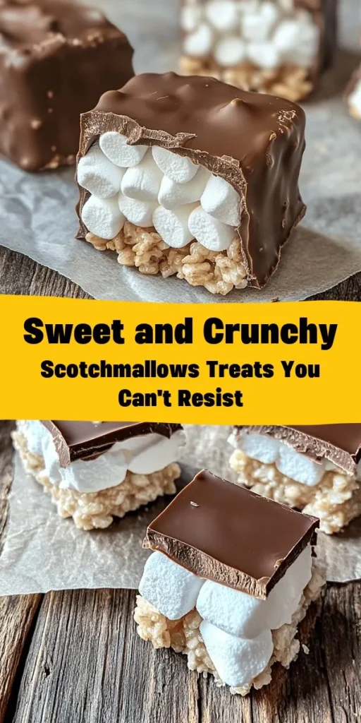 Indulge in the sweet and crunchy goodness of these homemade Scotchmallows! This delightful treat combines gooey marshmallows and crispy rice cereal, all coated in rich chocolate. With a prep time of just 20 minutes, you’ll have delicious squares ready in no time. Perfect for parties or a tasty snack, these treats are sure to satisfy any sweet tooth. Get ready to impress family and friends with this easy and fun recipe!