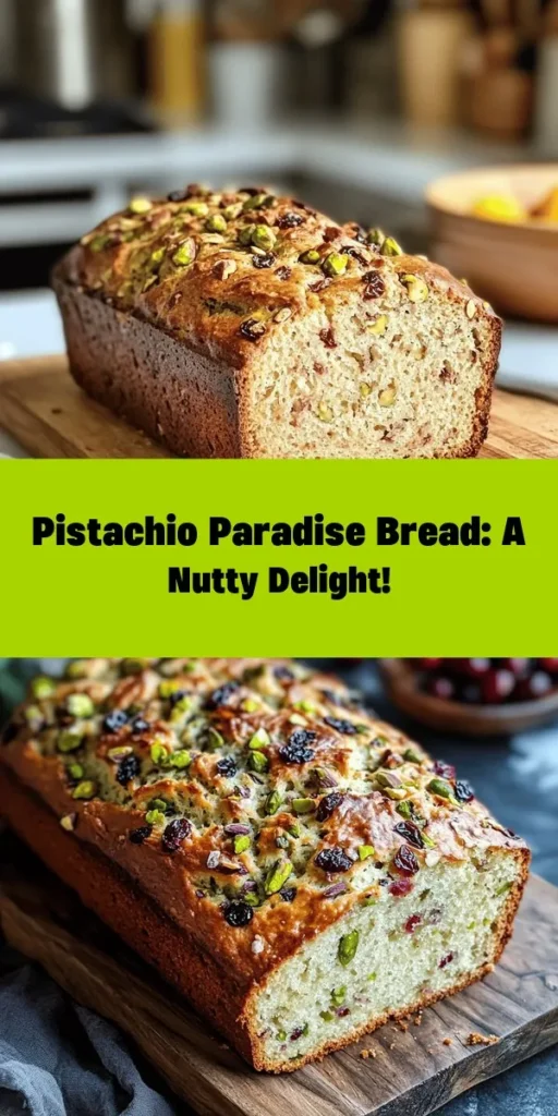Indulge in the deliciousness of Pistachio Paradise Nut Bread! This delightful loaf is filled with crunchy pistachios and optional add-ins like tart cranberries and zesty orange for an extra burst of flavor. Perfect for breakfast or a sweet snack, this nutty treat combines the warmth of cinnamon with the richness of brown sugar. Follow our easy step-by-step recipe for a homemade masterpiece that will impress friends and family alike! Try it today!
