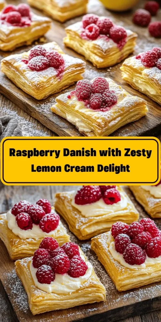 Indulge in the delightful combination of fresh raspberries and zesty lemon cream with this Raspberry Danish recipe! Using thawed puff pastry, whip up these beautiful pastries topped with a creamy lemon filling and sweet, macerated raspberries. Perfect for brunch or a sweet treat, they bake up golden and gorgeous in just 20 minutes. Serve warm with a dusting of powdered sugar for an elegant finish. Try this easy recipe for a taste of bakery freshness at home!