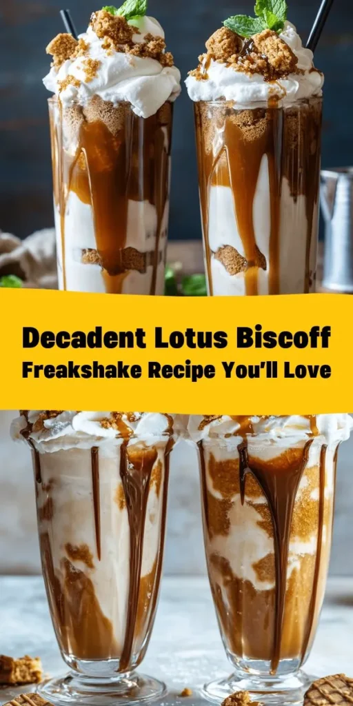 Indulge in this irresistible Lotus Biscoff Freakshake Delight, a sweet treat that's perfect for any occasion! With just a few ingredients like creamy vanilla ice cream, rich Biscoff cookies, and luscious toppings, you can whip up this dessert in just 10 minutes. Drizzle chocolate and caramel inside the glasses, blend a dreamy shake, and top it off with whipped cream and more cookie crumbles. Perfect for satisfying your sweet tooth or impressing guests! Enjoy every sip!