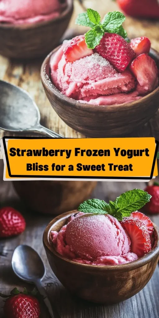 Indulge in a refreshing Berry Bliss Strawberry Frozen Yogurt that's perfect for summer! This easy recipe combines fresh strawberries, creamy Greek yogurt, and a hint of lemon for a delightful treat. Simply blend the ingredients, churn in an ice cream maker or freeze manually, and enjoy a homemade dessert that's both delicious and healthy. Garnish with mint leaves for an extra touch. Perfect for cooling down on hot days!