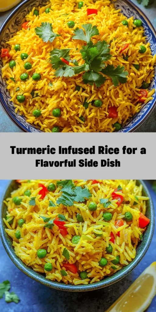 Elevate your meal with this delicious Golden Turmeric Infused Rice! This vibrant and aromatic dish combines fluffy basmati rice with earthy turmeric, aromatic cumin, and colorful veggies like peas and red bell pepper. Perfect as a side or a light main dish, it’s easy to make in just 30 minutes. Garnish with fresh herbs and a squeeze of lemon for a bright finish. Ideal for impressing guests or enjoying a cozy night in. Try it today!