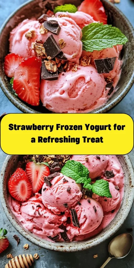 Treat yourself to a refreshing Berry Bliss Strawberry Frozen Yogurt that's perfect for warm days! Made with fresh strawberries, creamy Greek yogurt, and a touch of honey, this simple recipe is a sweet delight. Blend your ingredients, freeze, and scoop into bowls or cones for a delicious dessert. Add toppings like mint, granola, or chocolate shavings for an extra burst of flavor. Easy to make and oh-so-satisfying, your taste buds will thank you!