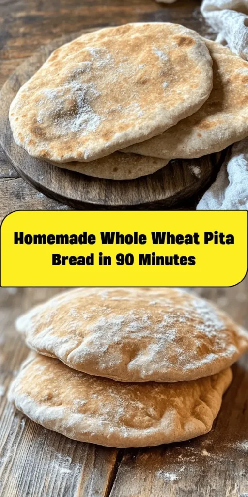 Discover the joy of homemade Whole Wheat Pita Bread with this easy recipe! Made with wholesome ingredients like whole wheat and all-purpose flour, a touch of olive oil, and fresh yeast, these fluffy pitas are perfect for stuffing or dipping. The process includes mixing, kneading, and a quick bake in a hot oven for that perfect puff. Ready in about 1.5 hours, this delicious bread elevates any meal. Enjoy fresh, warm pitas straight from your kitchen!