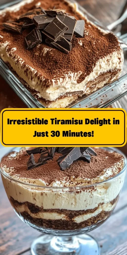 Indulge in this decadent Tiramisu Delight! Made with layers of coffee-soaked ladyfingers and a rich mascarpone cream, it’s the ultimate dessert for coffee lovers. This easy-to-follow recipe combines egg yolks, whipped cream, and a hint of vanilla for a creamy texture you'll adore. After chilling, finish with a dusting of cocoa powder and chocolate shavings. Perfect for entertaining or a sweet treat at home. Enjoy a slice of Italy with every bite!