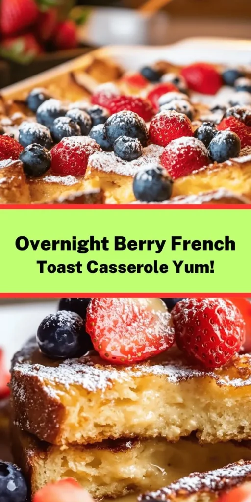 Indulge in a sweet morning treat with this Overnight French Toast Casserole Delight! Perfect for brunch, this recipe features fluffy brioche or challah bread soaked in a rich custard mixture, combined with fresh berries for a burst of flavor. Simply prepare it the night before and bake in the morning for a golden, dreamy dish that's sure to impress. Dust with powdered sugar and drizzle with maple syrup for the ultimate breakfast experience!