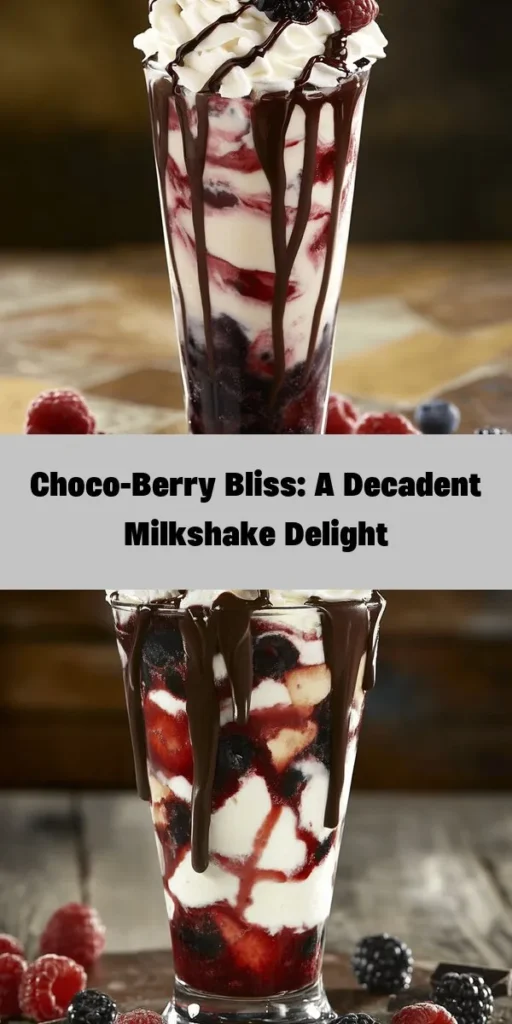 Indulge in the ultimate treat with this Choco-Berry Bliss Milkshake! In just 10 minutes, blend together creamy vanilla ice cream, whole milk, rich chocolate syrup, and a medley of fresh berries for a delightful flavor explosion. Top it with whipped cream, chocolate shavings, and extra berries for the perfect finish. This decadent milkshake is perfect for satisfying your sweet cravings or serving at your next gathering. Dive in and enjoy the bliss!