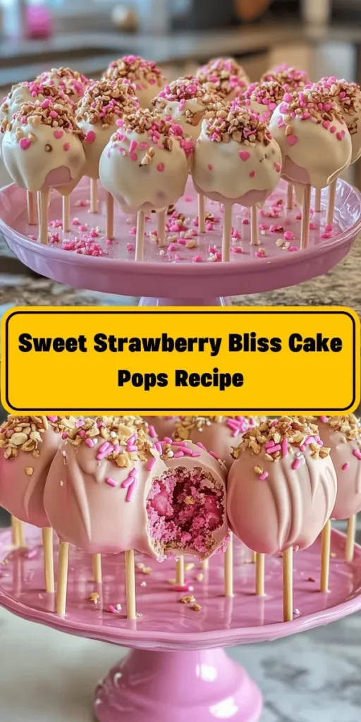Indulge in sweet fun with these Strawberry Bliss Cake Pops! Made with fresh strawberry puree and coated in creamy white chocolate, they're perfect for parties or a cozy treat at home. This easy recipe guides you through creating moist cake pops that are shaped and decorated to perfection with sprinkles or nuts. In just about 1.5 hours, you can whip up 12 delicious bites that everyone will love. Get ready for a delightful dessert experience!