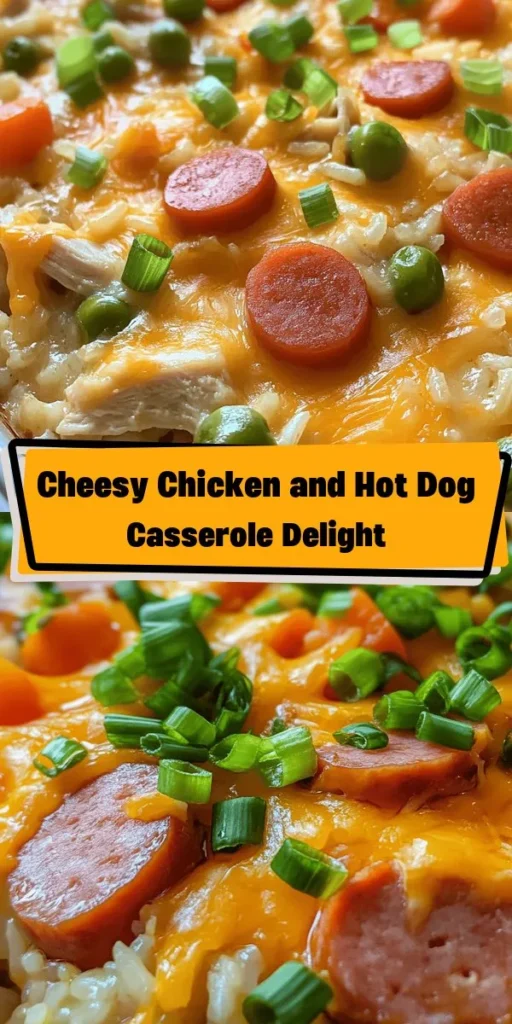 Looking for a comforting dish that brings the family together? Try this Cheesy Chicken Rice Casserole with Hot Dogs! Perfect for busy nights, this one-pan meal combines tender chicken, flavorful hot dogs, creamy soup, and mixed veggies, all topped with gooey cheddar cheese. Easy to prepare and packed with flavor, it's sure to become a new family favorite. Serve it hot, and watch everyone go back for seconds!