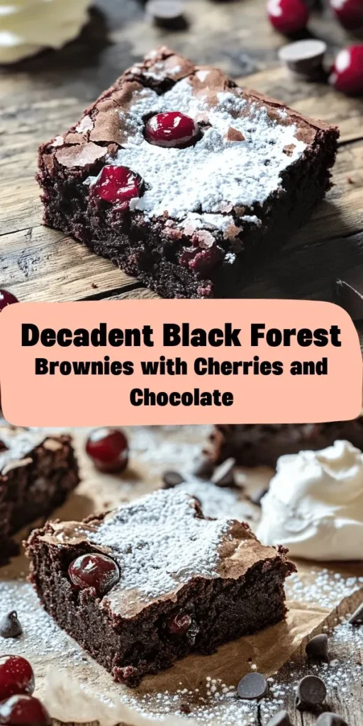 Indulge in the rich flavors of Black Forest Brownies! This decadent recipe combines gooey chocolate and tart sour cherries, creating a delightful twist on the classic dessert. With simple ingredients like butter, eggs, and cocoa powder, you can whip these up in no time. Perfect for a sweet treat or a gathering, these brownies are sure to impress. Don’t forget to dust with powdered sugar and serve with whipped cream for an extra special touch!