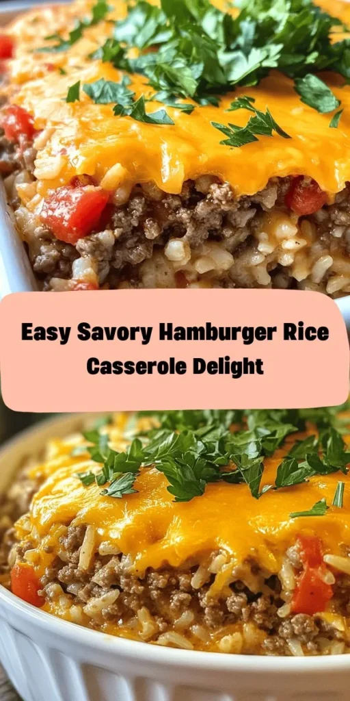 Discover the deliciousness of this Savory Hamburger Rice Casserole that brings comfort food to the next level! With hearty ground beef, creamy mushroom soup, and melty cheddar cheese, it’s a meal that the whole family will love. Easy to prepare in just an hour, this all-in-one dish combines flavors and textures that are simply irresistible. Perfect for weeknight dinners, just bake and enjoy! Don’t forget to garnish with fresh parsley for a pop of color!