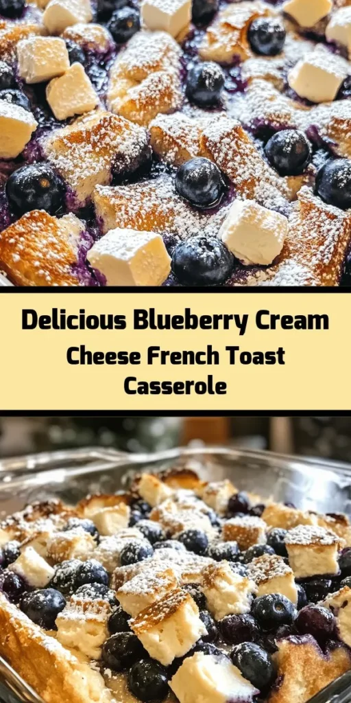Indulge in a delicious Blueberry Cream Cheese French Toast Casserole that's perfect for brunch or a cozy breakfast! This easy recipe combines a rich custard base with tender brioche or challah bread, creamy cubes of cheese, and fresh blueberries for a burst of flavor. Simply prepare the night before, bake in the morning, and serve warm with a dusting of powdered sugar and a drizzle of maple syrup. A delightful treat for the whole family! 🫐🍞