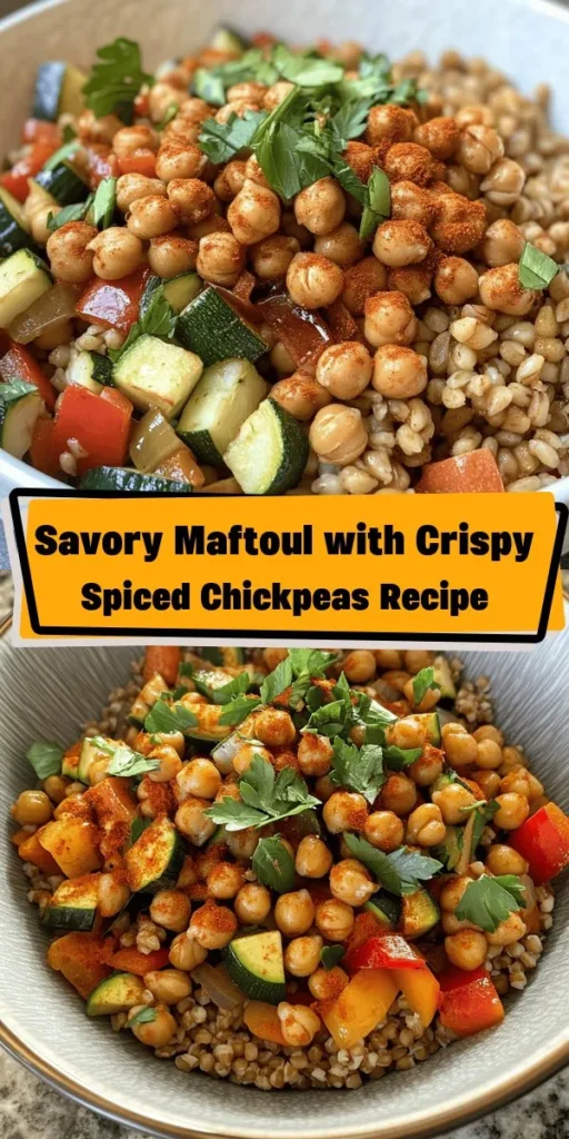 Discover a delicious twist on traditional flavors with this Savory Maftoul with Spiced Chickpeas recipe! Made with wholesome whole wheat maftoul, fragrant spices, and a colorful vegetable medley, this dish is hearty and satisfying. Roasted chickpeas add a perfect crunch, making it a delightful meal for any occasion. Quick to prepare and packed with nutrition, it's a vegetarian favorite that the whole family will love. Enjoy a taste of the Mediterranean at home!