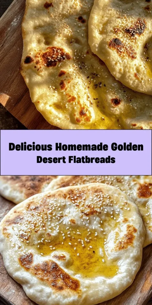 Discover the joy of homemade flatbreads with this easy recipe for Golden Pillows of the Desert! Made with a blend of all-purpose and whole wheat flour, these delicious little breads are perfect for wrapping your favorite fillings or serving with dips. With simple ingredients like olive oil and sesame seeds, you can create a warm, inviting dish in just 90 minutes. Enjoy the delightful taste of the desert right at your table!