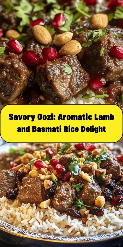 Discover the delightful flavors of Oozi/Ouzi, a traditional Middle Eastern rice dish that's sure to impress! This recipe features aromatic basmati rice cooked with tender lamb, a blend of warm spices, and a mix of nuts and dried fruits, creating a perfect balance of savory and sweet. Topped with fresh parsley and optional pomegranate seeds, it's a feast for the eyes and palate. Perfect for gatherings or a special family dinner! Ready in just an hour. Enjoy this culinary adventure today!