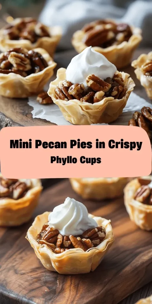 Indulge in these delightful Mini Pecan Pies in Phyllo Cups! Perfect for parties or holiday gatherings, these bite-sized treats are easy to make and packed with flavor. Featuring a rich pecan filling made with brown sugar, corn syrup, and a hint of cinnamon, they’re baked in crispy phyllo cups for a delicious texture. Serve them warm topped with whipped cream or ice cream for an extra special touch. Ready in just 35 minutes, they’re a must-try dessert!