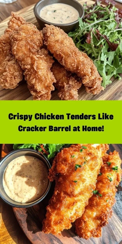 Indulge in the crispy goodness of homemade Cracker Barrel Chicken Tenders! This simple recipe features juicy chicken strips marinated in buttermilk for maximum flavor and tenderness. Coated in a perfectly seasoned flour mixture, each tender is fried to golden perfection. Ideal for a family dinner or game day snacking, serve them hot with your favorite dipping sauce. Get ready to impress with this crowd-pleaser that everyone will love!