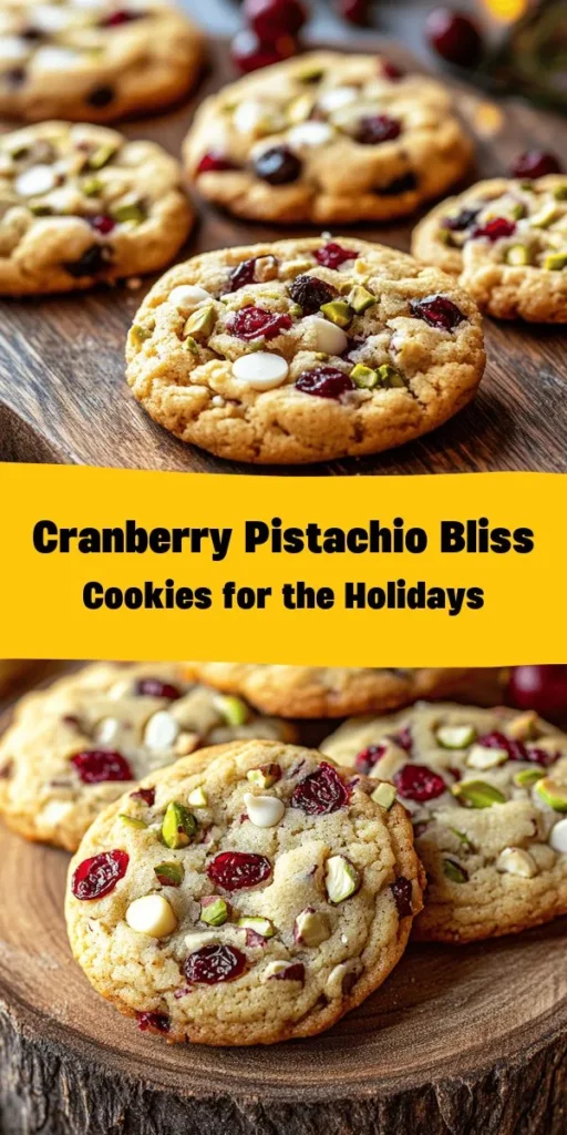 Get ready to spread some holiday cheer with these Festive Cranberry Pistachio Bliss Cookies! Soft, chewy, and packed with the vibrant flavors of dried cranberries, crunchy pistachios, and a hint of warm spices, these cookies are perfect for any festive gathering or cozy night in. With a quick prep time of just 20 minutes and the delightful addition of optional white chocolate chips, these treats are sure to be a hit. Bake a batch today and enjoy the sweet taste of the season!