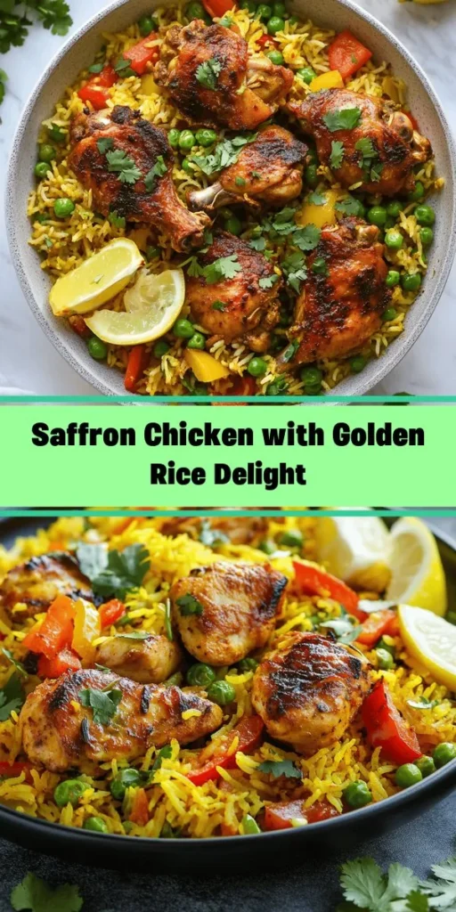 Discover the vibrant flavors of Saffron-Spiced Chicken & Golden Rice! This delicious and aromatic dish features tender chicken marinated in a blend of spices, sautéed vegetables, and fluffy basmati rice. Perfect for a weeknight dinner, it's easy to prepare and ready in just under an hour. Serve it garnished with fresh herbs and a squeeze of lemon for an extra burst of flavor. A delightful meal that’s sure to impress!