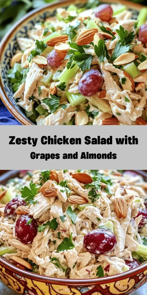 Elevate your meal prep with this Fresh & Zesty Rotisserie Chicken Salad! Perfectly shredded rotisserie chicken combines with crunchy celery, sweet red grapes, and slivered almonds. Tossed in a creamy dressing of Greek yogurt, Dijon mustard, honey, and lemon juice, this salad packs a flavorful punch. Chilling it for at least 30 minutes allows the flavors to meld beautifully. Enjoy it on its own or over a bed of greens for a delicious, healthy dish!