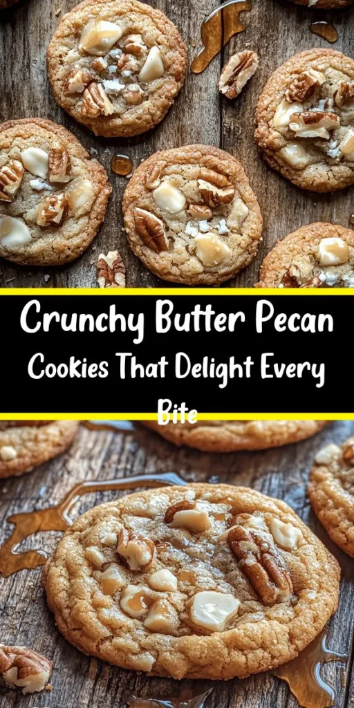 Indulge in the irresistible Crunchy Butter Pecan Delights! These delicious cookies combine the rich flavors of butter, brown sugar, and crunchy pecans for a treat that’s perfect for any occasion. Made with simple ingredients like vanilla, flour, and optional white chocolate chips, they’re quick to whip up and bake in just 10-12 minutes. Perfect for sharing or enjoying with your favorite beverage. Bake up a batch today!