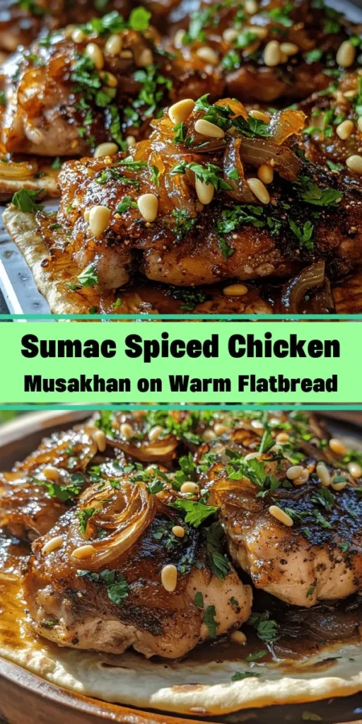 Discover the delicious flavors of Musakhan Magic with this sumac-spiced chicken recipe! Tender chicken thighs are marinated in a blend of spices, then seared and simmered with caramelized onions, all served on warm flatbread. This dish features a perfect balance of savory and citrusy notes, enhanced by fresh parsley and optional pine nuts for a delightful garnish. Ideal for a cozy dinner, this flavorful meal is sure to impress your family and friends!
