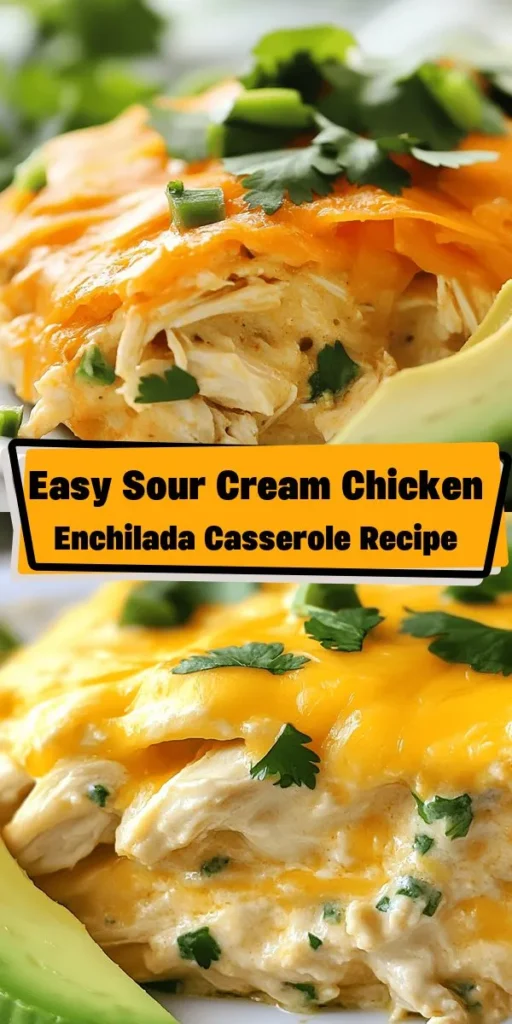 Delight your family with this creamy Sour Cream Chicken Enchilada Casserole! This easy recipe combines shredded chicken, cream of chicken soup, sour cream, and a blend of spices, all layered with corn tortillas and topped with melty cheddar cheese. Perfect for a cozy dinner, it’s ready in under an hour and serves six. Don’t forget to garnish with fresh cilantro and avocado slices for that extra touch. Enjoy the flavors of Mexico right at home!