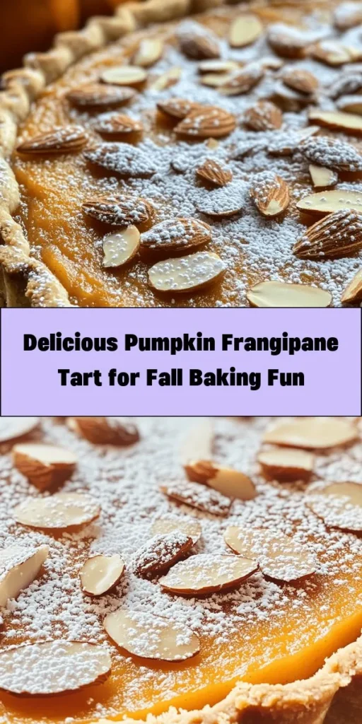 Indulge in the rich flavors of fall with this delightful Pumpkin Frangipane Tart! This recipe features a buttery tart crust filled with velvety pumpkin and a layer of almond frangipane that adds a nutty depth. Perfect for autumn gatherings, this tart is easy to make and beautifully garnished with sliced almonds and a dusting of powdered sugar. Serve with whipped cream or vanilla ice cream for a memorable dessert that your guests will adore!