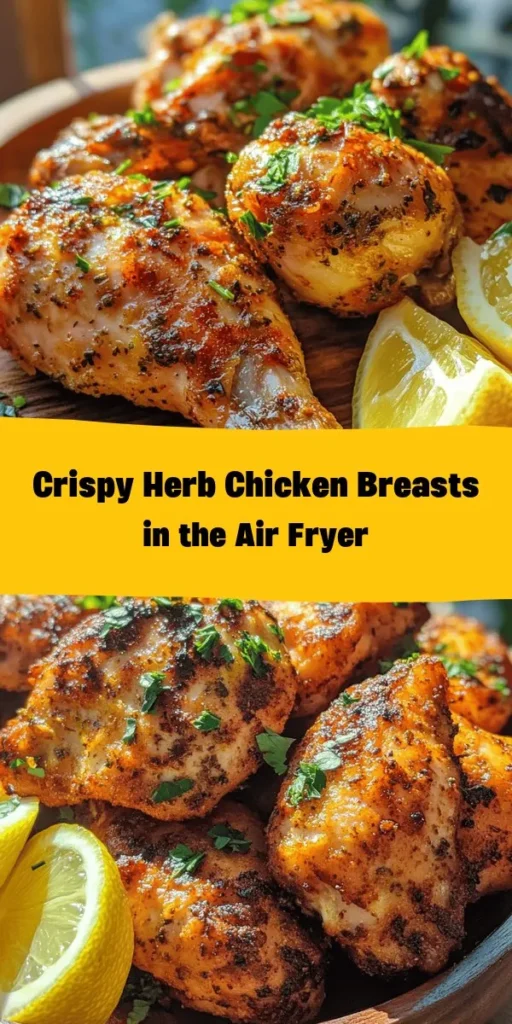 Looking for a quick and delicious dinner option? Try this Crispy Herb Air Fryer Chicken Breast recipe! It's simple to make with just a handful of ingredients including olive oil, garlic powder, oregano, and smoked paprika. In just 25 minutes, you'll have juicy, golden-brown chicken that’s full of flavor. Serve it with fresh parsley and lemon wedges for added zest. Perfect for busy weeknights or meal prep! Enjoy a healthier twist on fried chicken!
