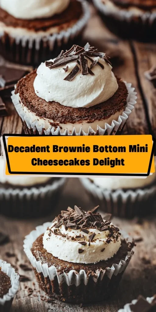 Indulge in these delightful Brownie Bottom Mini Cheesecakes! With a rich brownie base topped by creamy cheesecake, these treats are perfect for any occasion. Easy to make, you'll start with melted butter, sugar, cocoa, and flour for the brownie layer, followed by a luscious cream cheese filling. Bake, chill, and enjoy! Ideal for parties or a sweet snack, these mini cheesecakes are sure to impress. Whip up a batch and savor each bite!