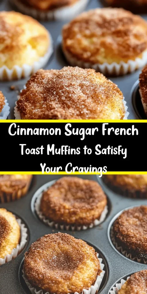 Indulge in the delightful sweetness of Cinnamon Sugar French Toast Muffins! This easy recipe combines fluffy French bread with a rich custard of eggs, milk, and warm spices. Perfect for breakfast or brunch, these muffins are topped with a cinnamon-sugar mixture and a drizzle of melted butter for extra flavor. Baked to golden perfection, they're scrumptious served warm with maple syrup or whipped cream. A cozy treat that's sure to impress!
