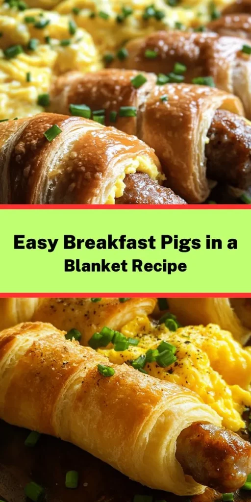 Start your day with a fun twist on breakfast! These Breakfast Pigs in a Blanket are a delicious combination of savory breakfast sausage, fluffy scrambled eggs, and melted cheese all wrapped in flaky crescent roll dough. Perfect for family brunch or a quick weekday meal, this recipe is easy to follow and takes only 30 minutes from prep to plate. Garnish with fresh chives or parsley for a pop of color and enjoy every delicious bite!