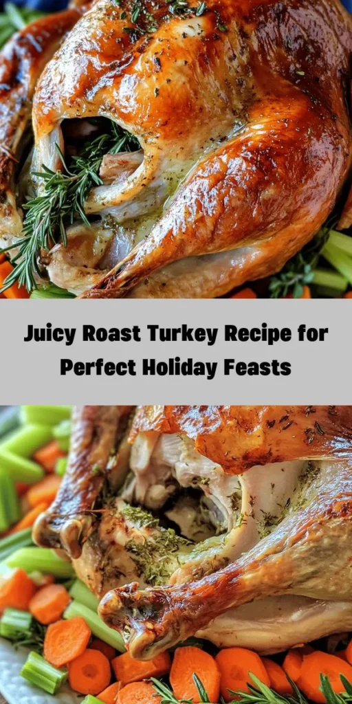 Discover the secret to a juicy, perfectly moist roast turkey with this delightful recipe! Start with a 12-14 pound whole turkey and infuse it with a flavorful herb butter mix packed with garlic, onion, and aromatic herbs. Fill the cavity with fresh ingredients to boost moisture and serve it on a bed of veggies. Roast to perfection and enjoy a show-stopping centerpiece for your holiday table. Perfect for gatherings, this turkey is sure to please a crowd!