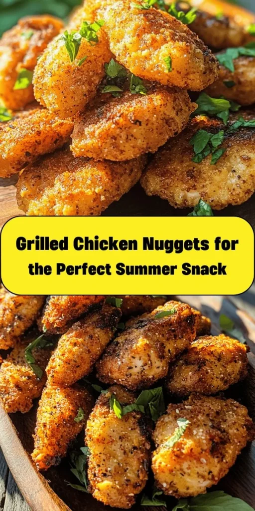 Get ready for a delicious twist on chicken nuggets with this Grilled Nuggets Delight recipe! Marinated in buttermilk for extra tenderness and coated in a flavorful mixture of flour and cornmeal, these bite-sized nuggets are grilled to perfection for a crispy finish. Seasoned with paprika, garlic, and optional cayenne for a kick, they're a healthy and tasty treat. Serve them up with your favorite dipping sauces and fresh herbs for a crowd-pleasing snack!